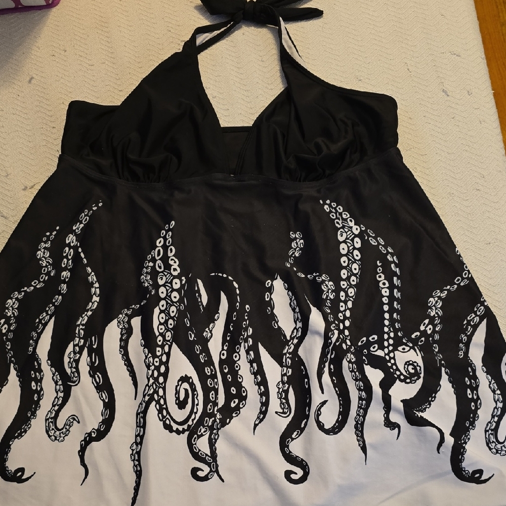 Black and White Halter Dress with Octopus Design